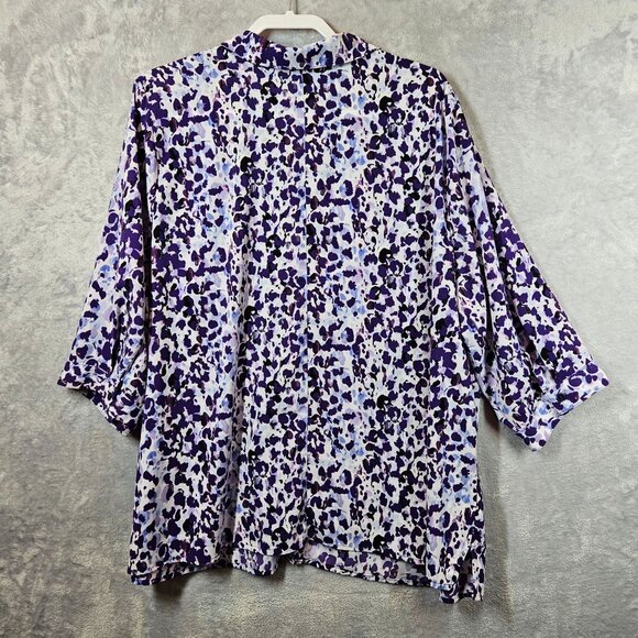 Catherines Blouse Womens 2X purple boxy polyester knit 3/4 sleeves career modest - Picture 4 of 10